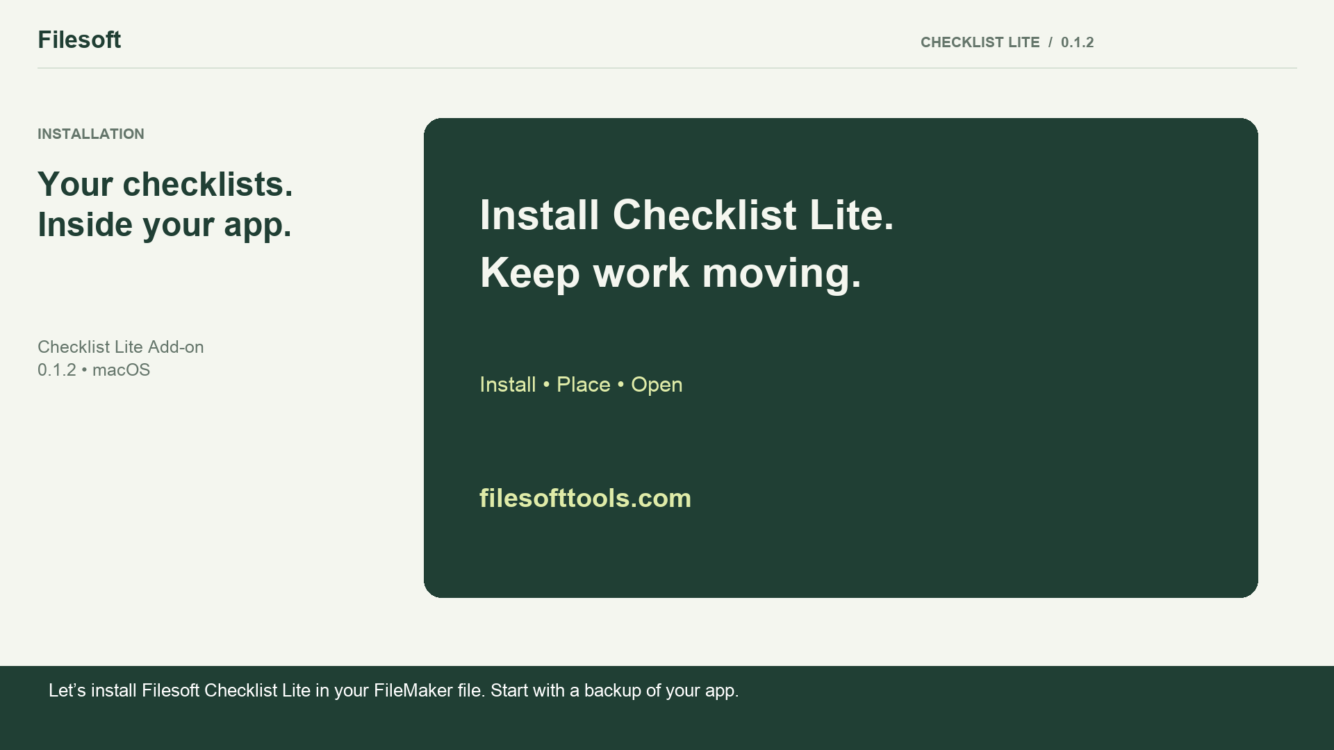 Checklist Lite add-on installation preview