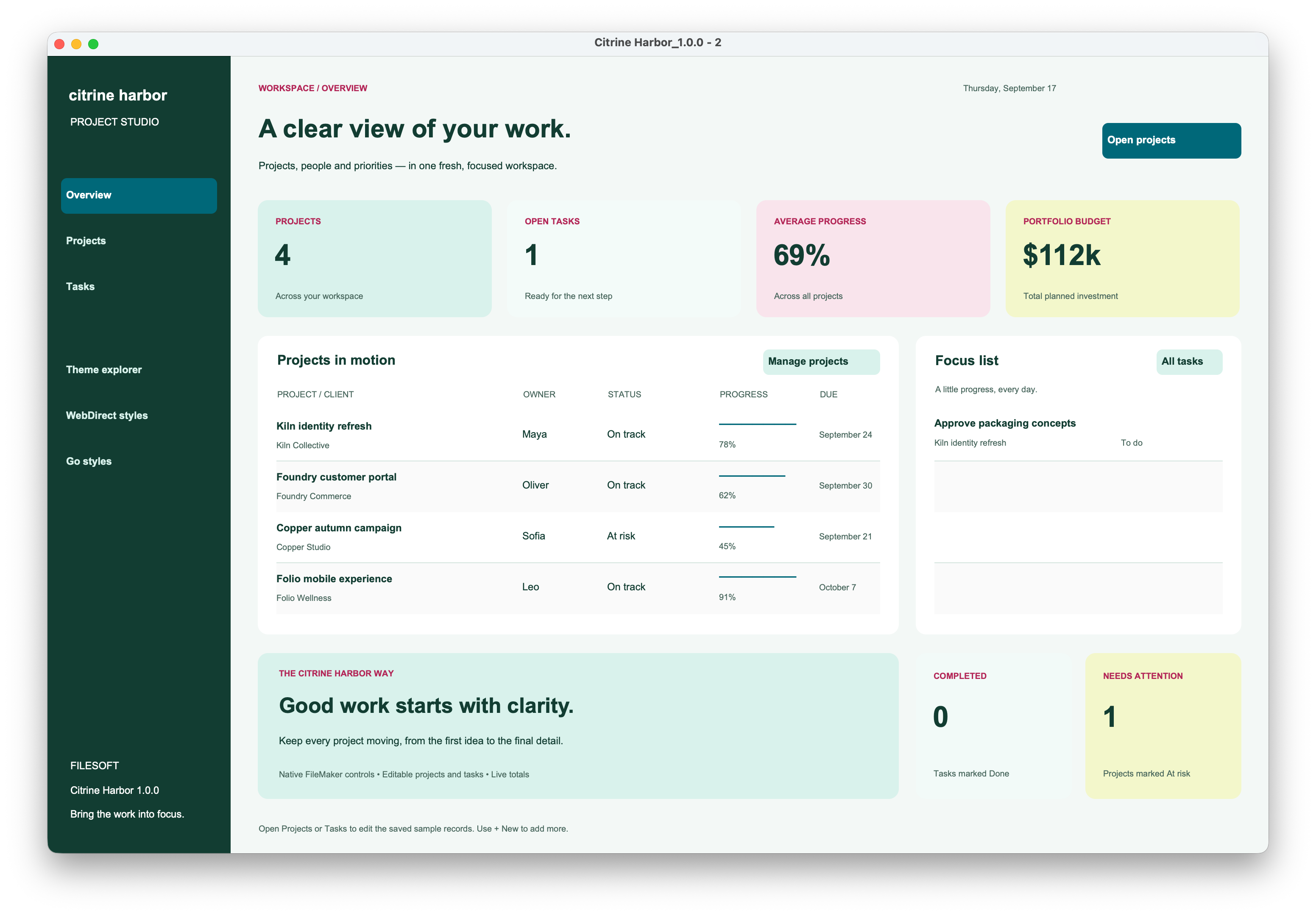 Citrine Harbor native dashboard preview