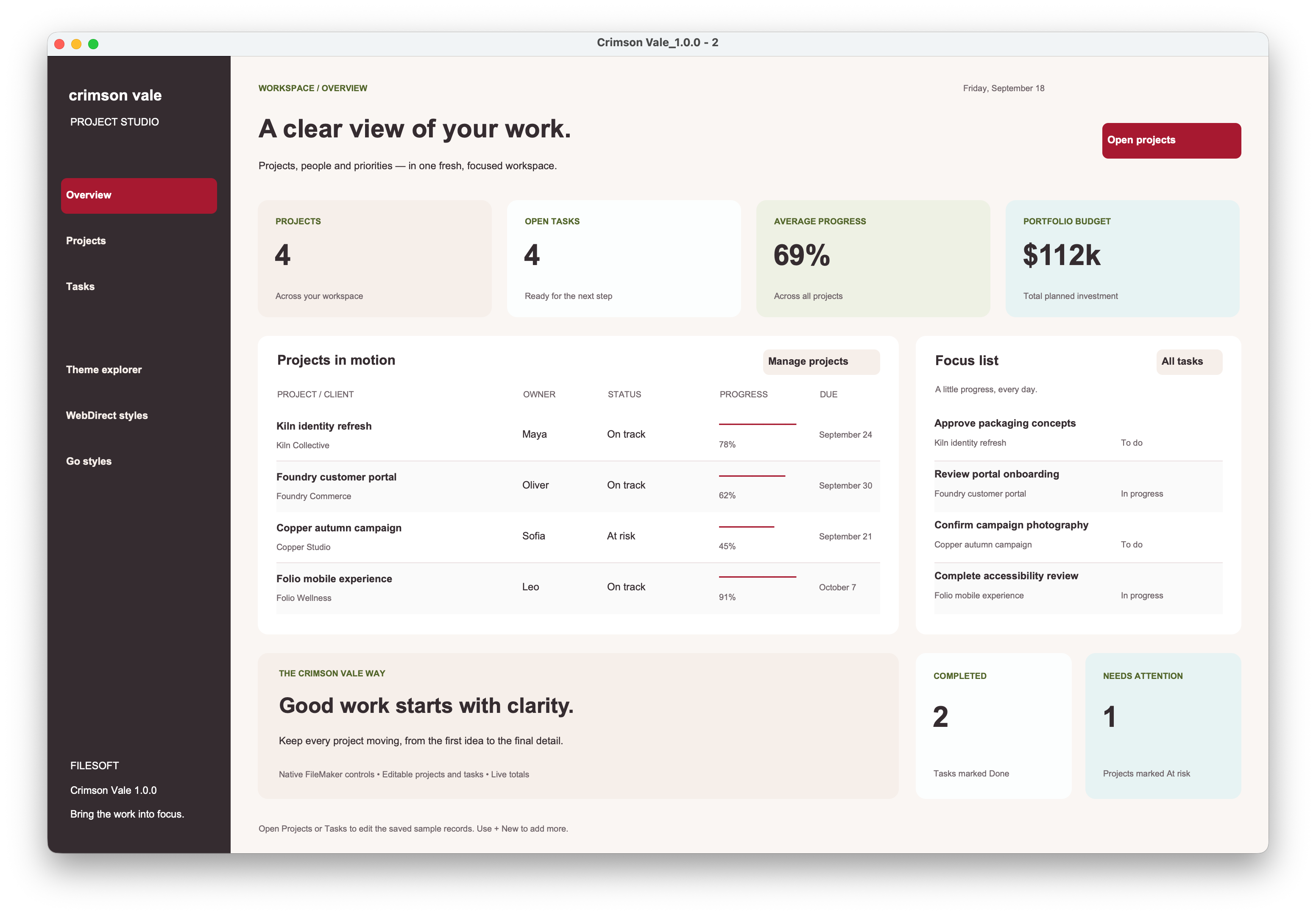 Crimson Vale native dashboard preview