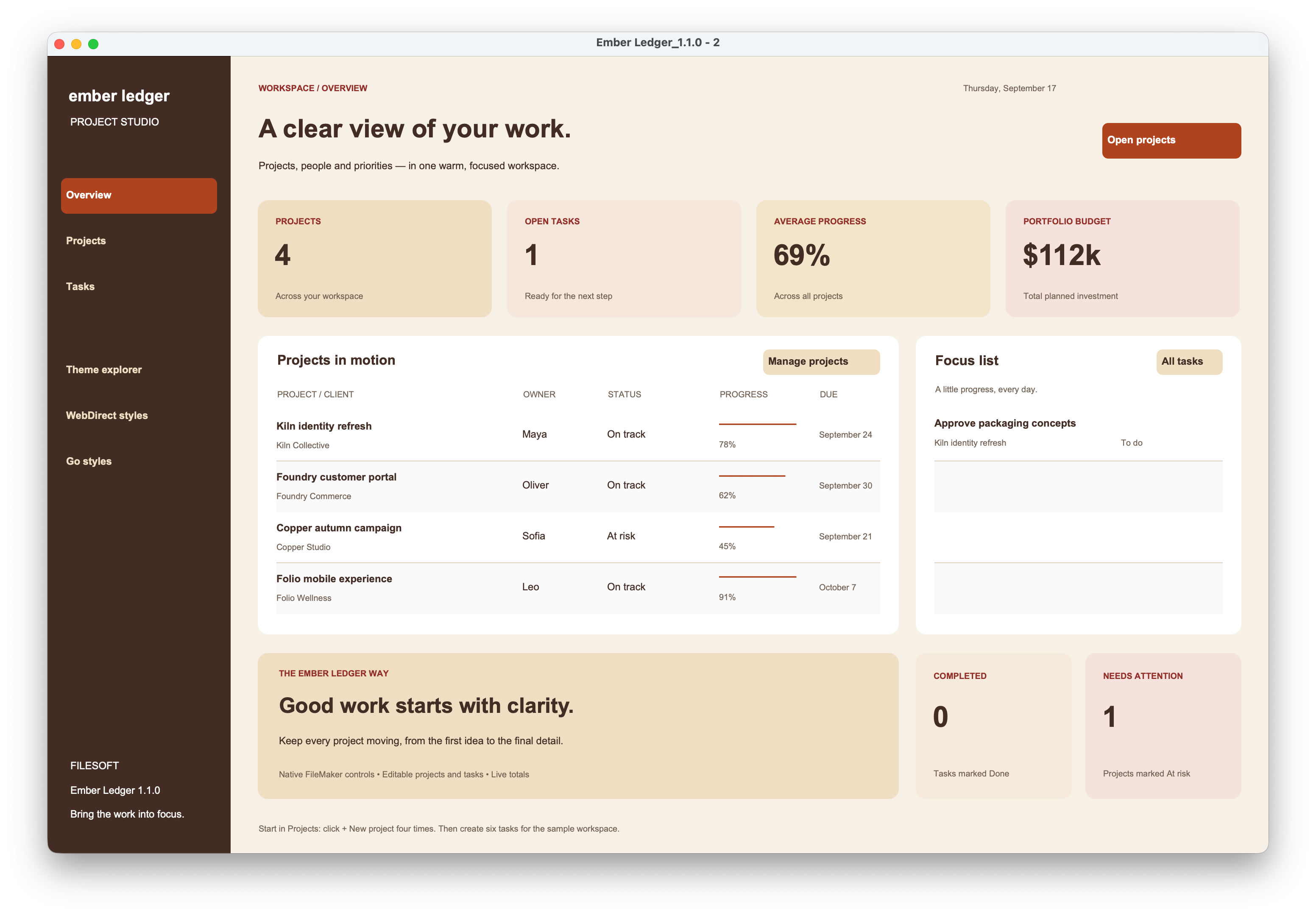 Ember Ledger dashboard native screenshot