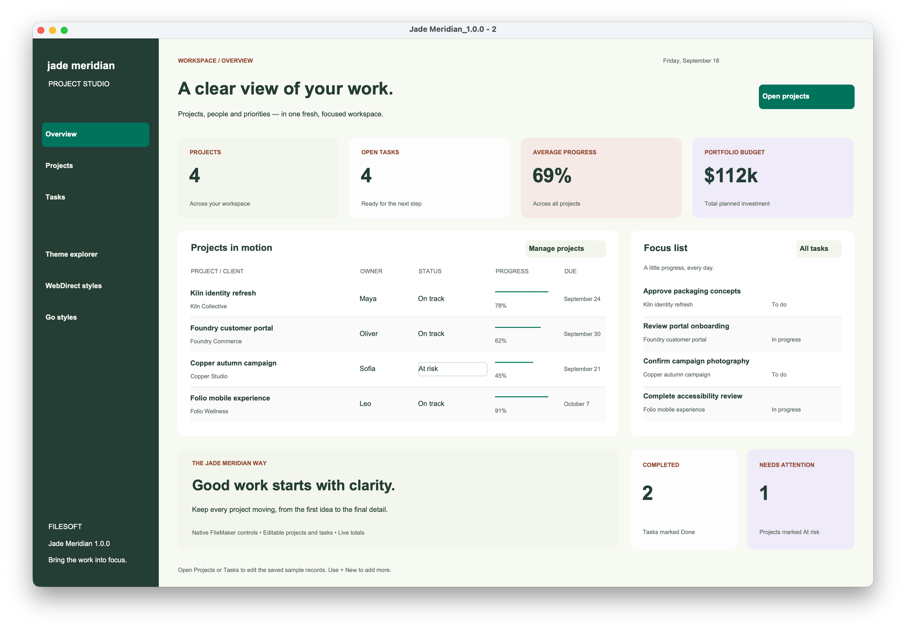 Jade Meridian native dashboard preview