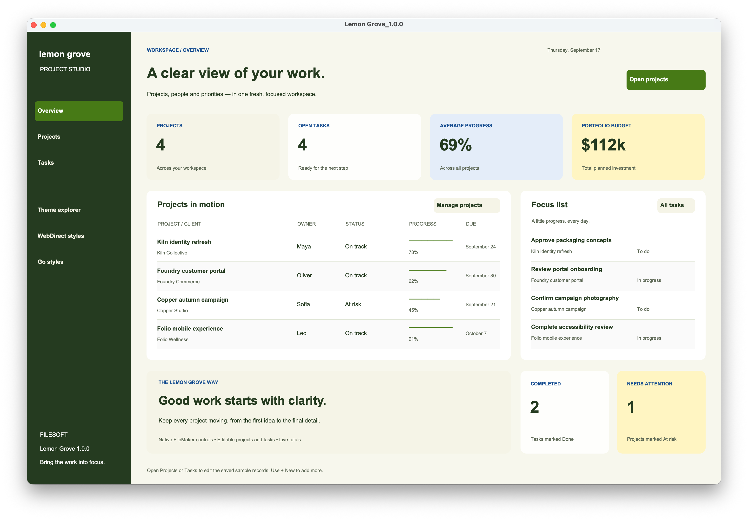 Lemon Grove native dashboard preview