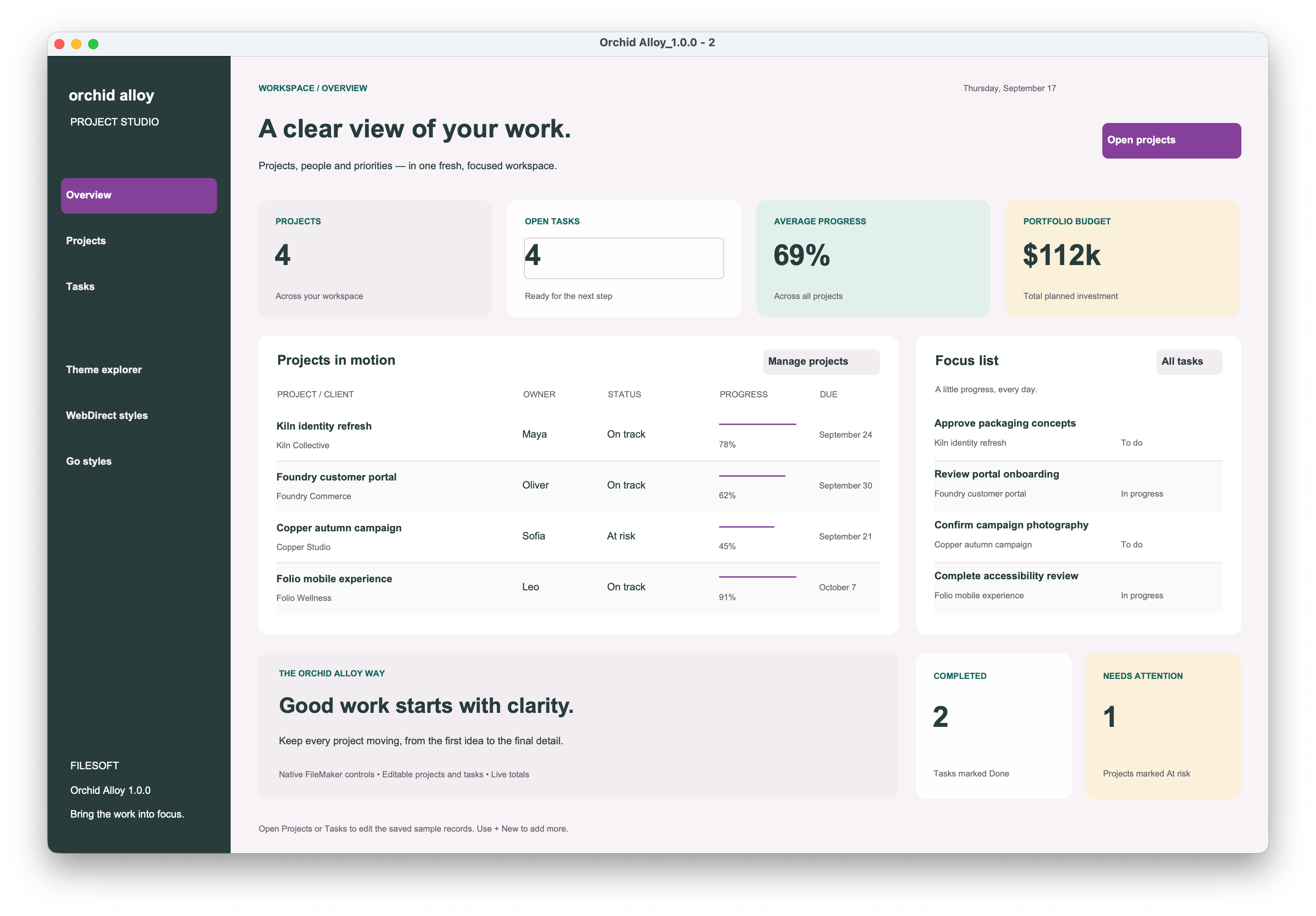 Orchid Alloy native dashboard preview