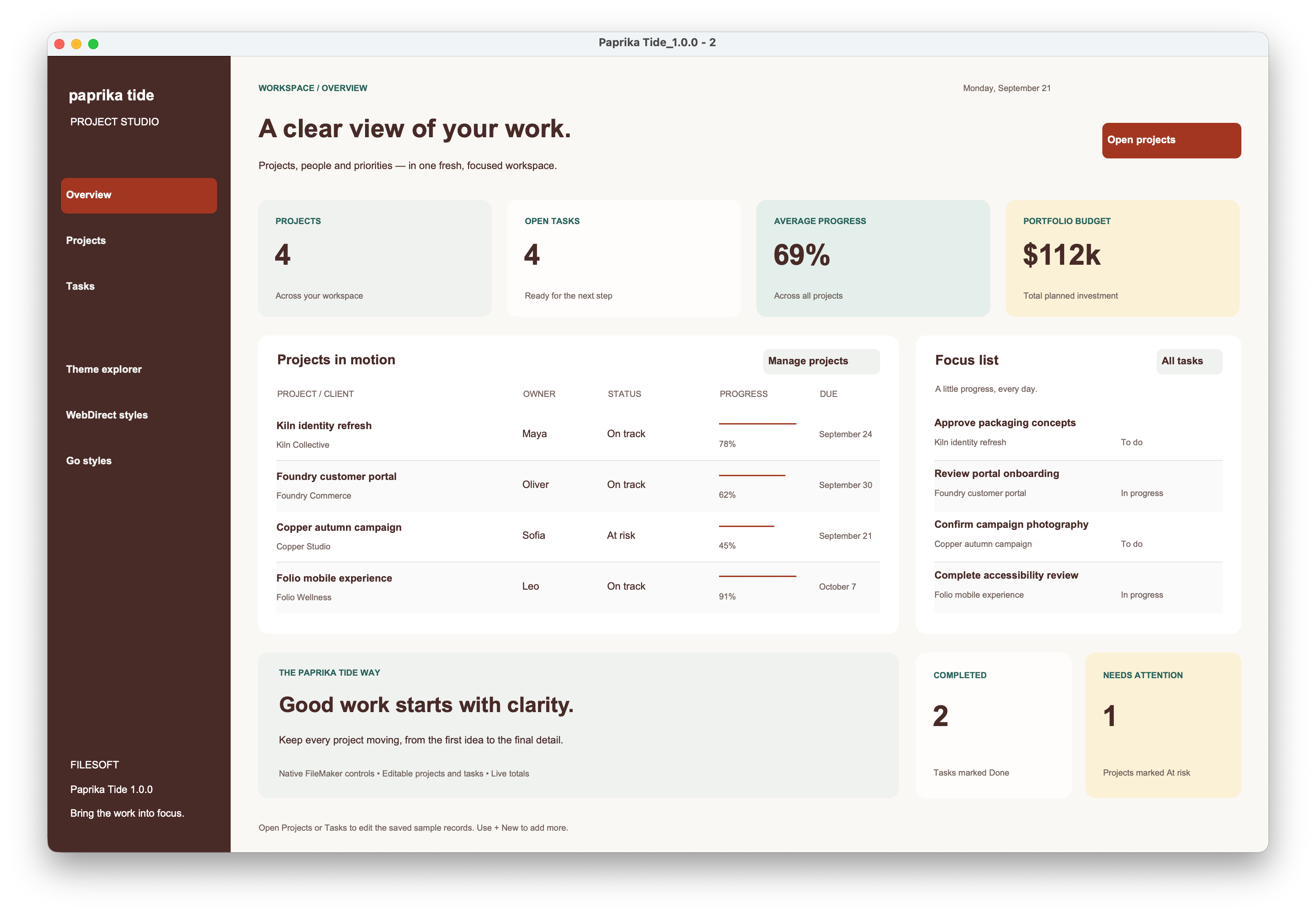 Paprika Tide native dashboard preview