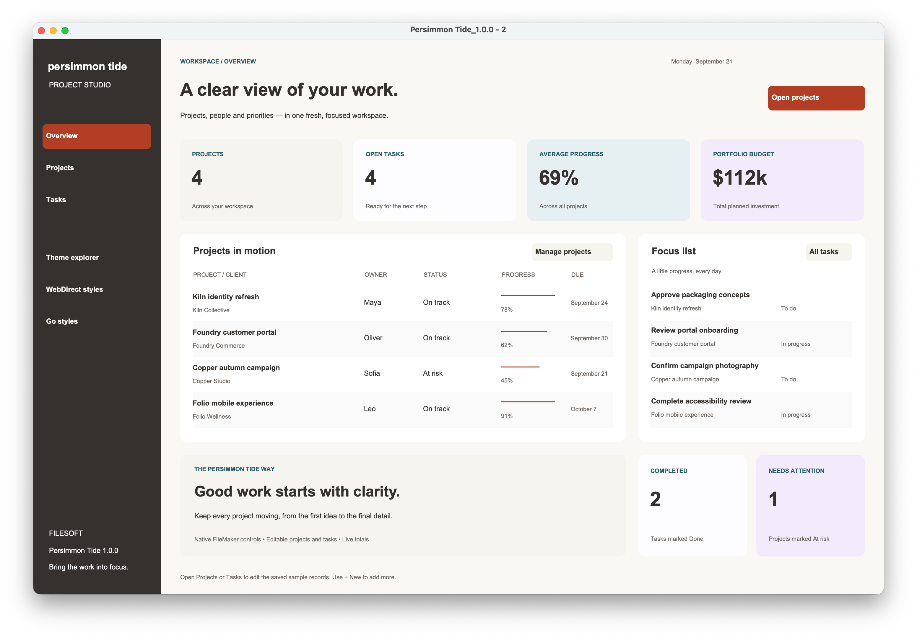 Persimmon Tide native dashboard preview