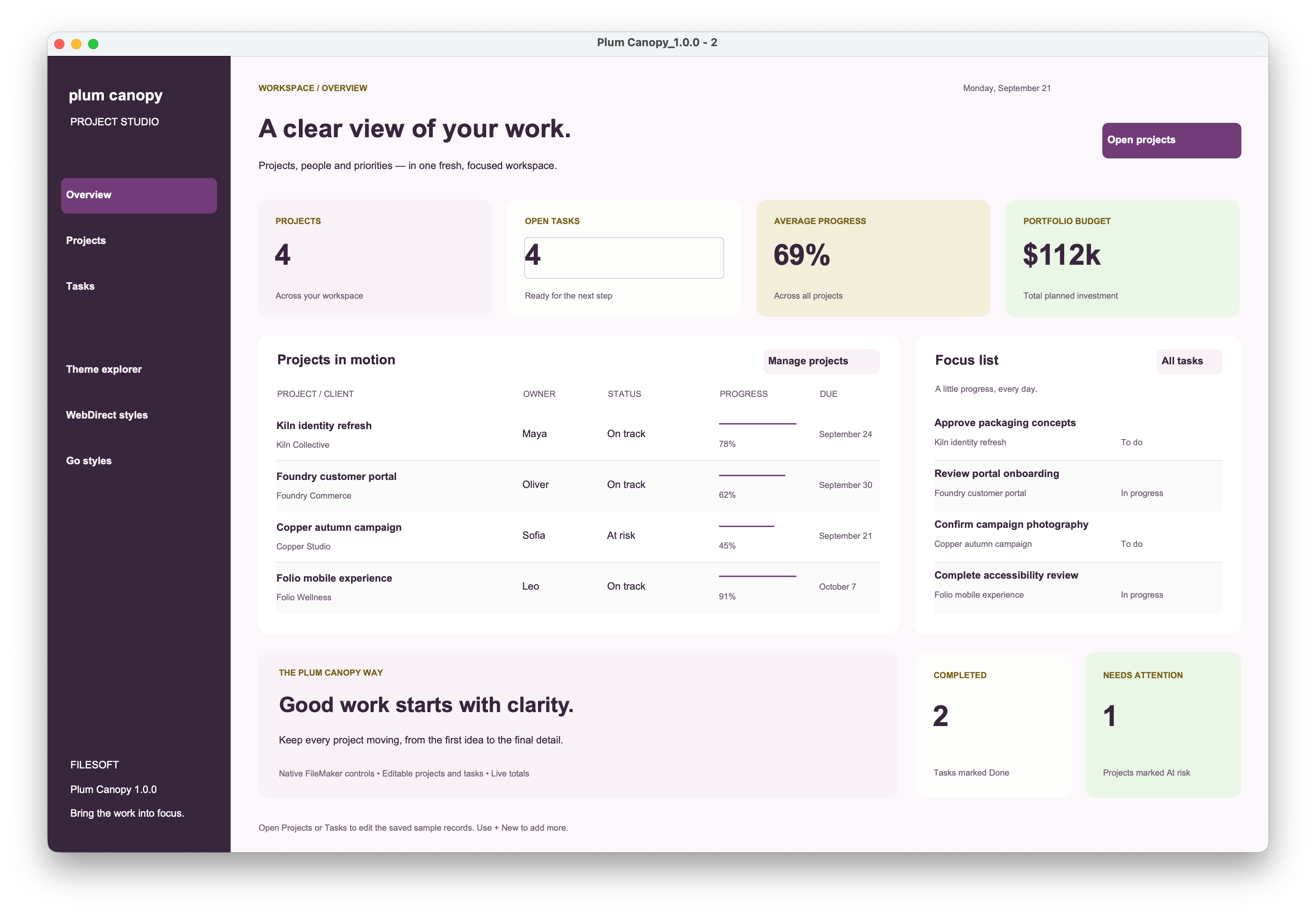 Plum Canopy native dashboard preview