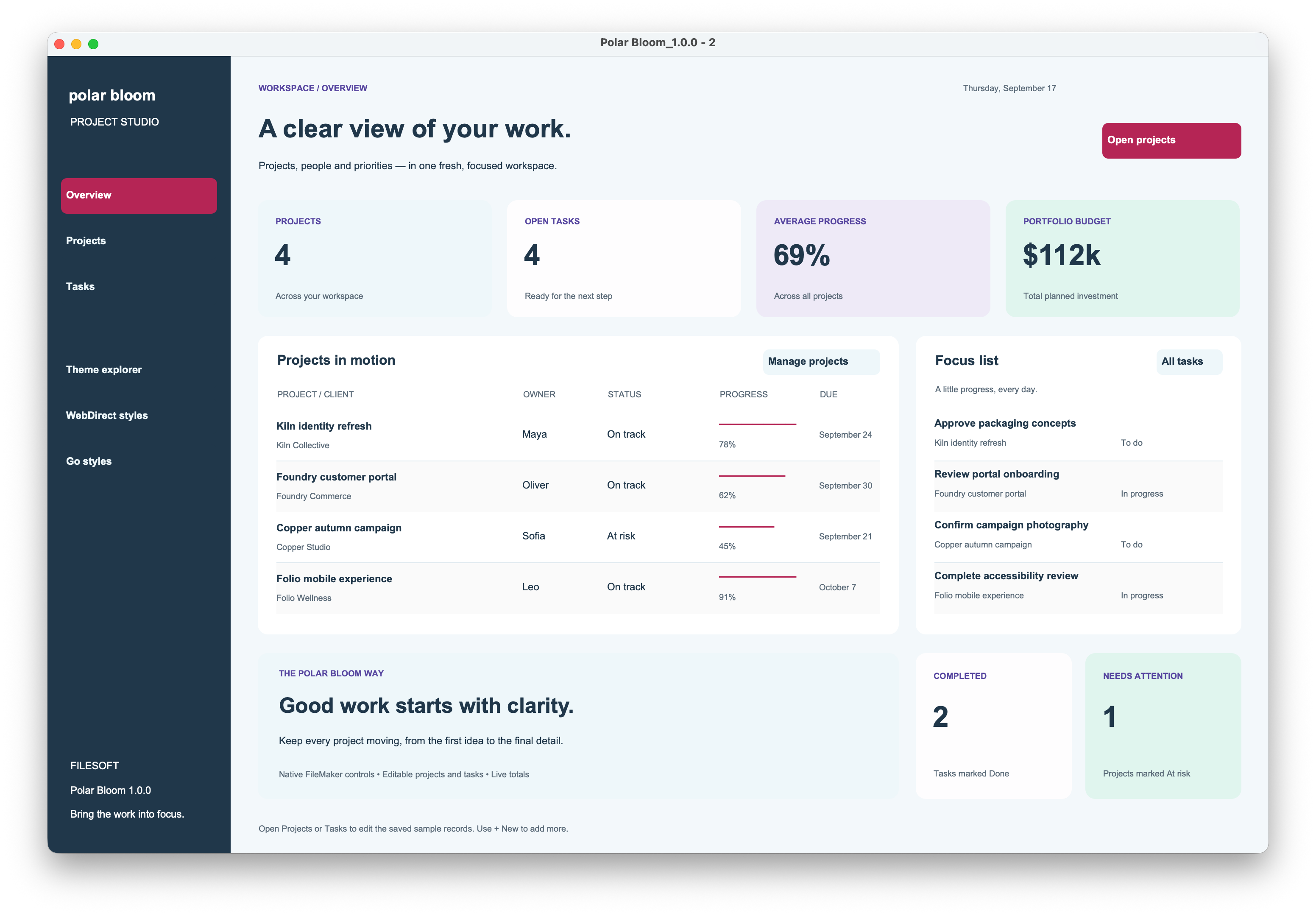 Polar Bloom native dashboard preview