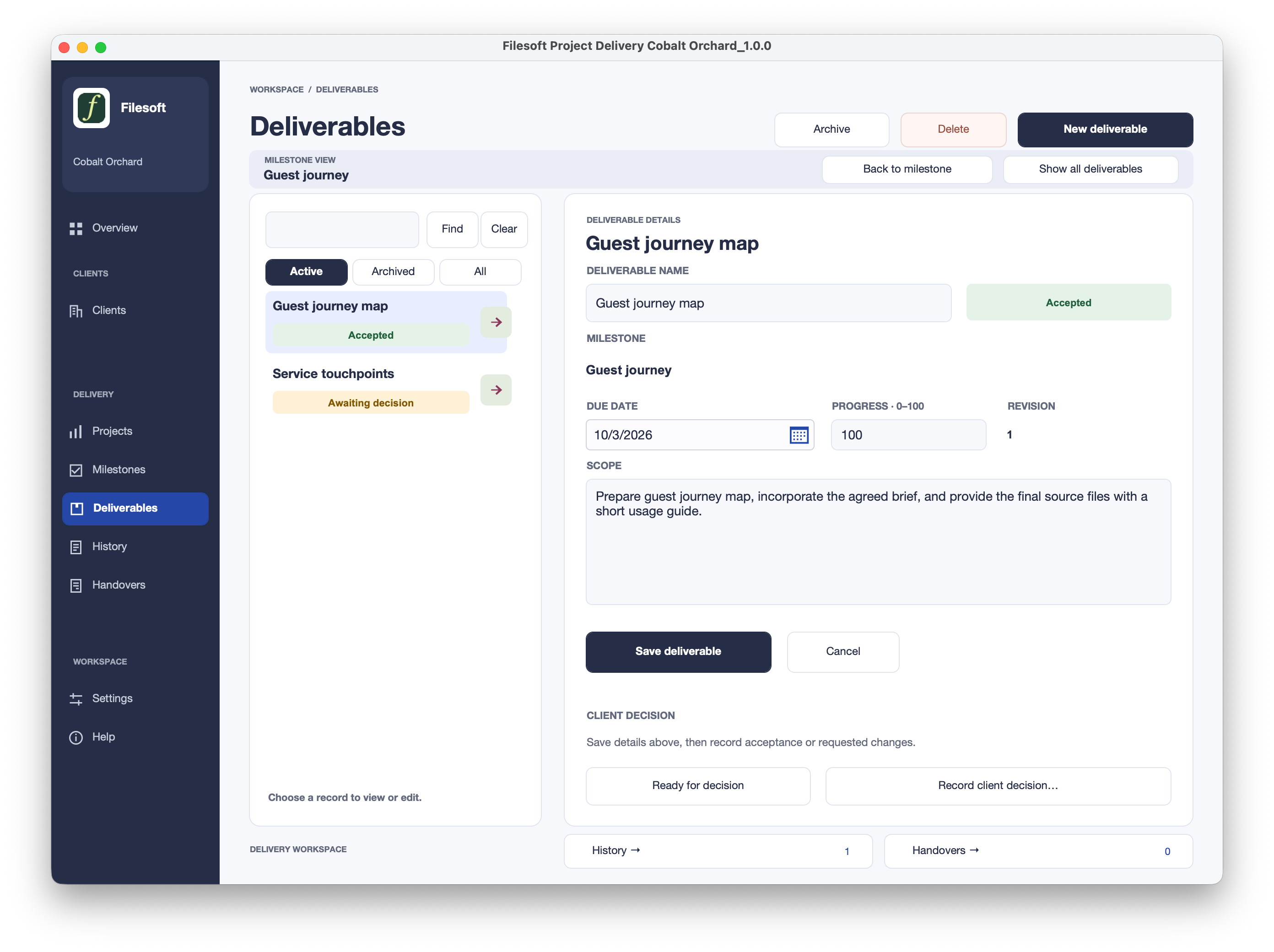 Filesoft Project Delivery Premium 1.0.0 — deliverables