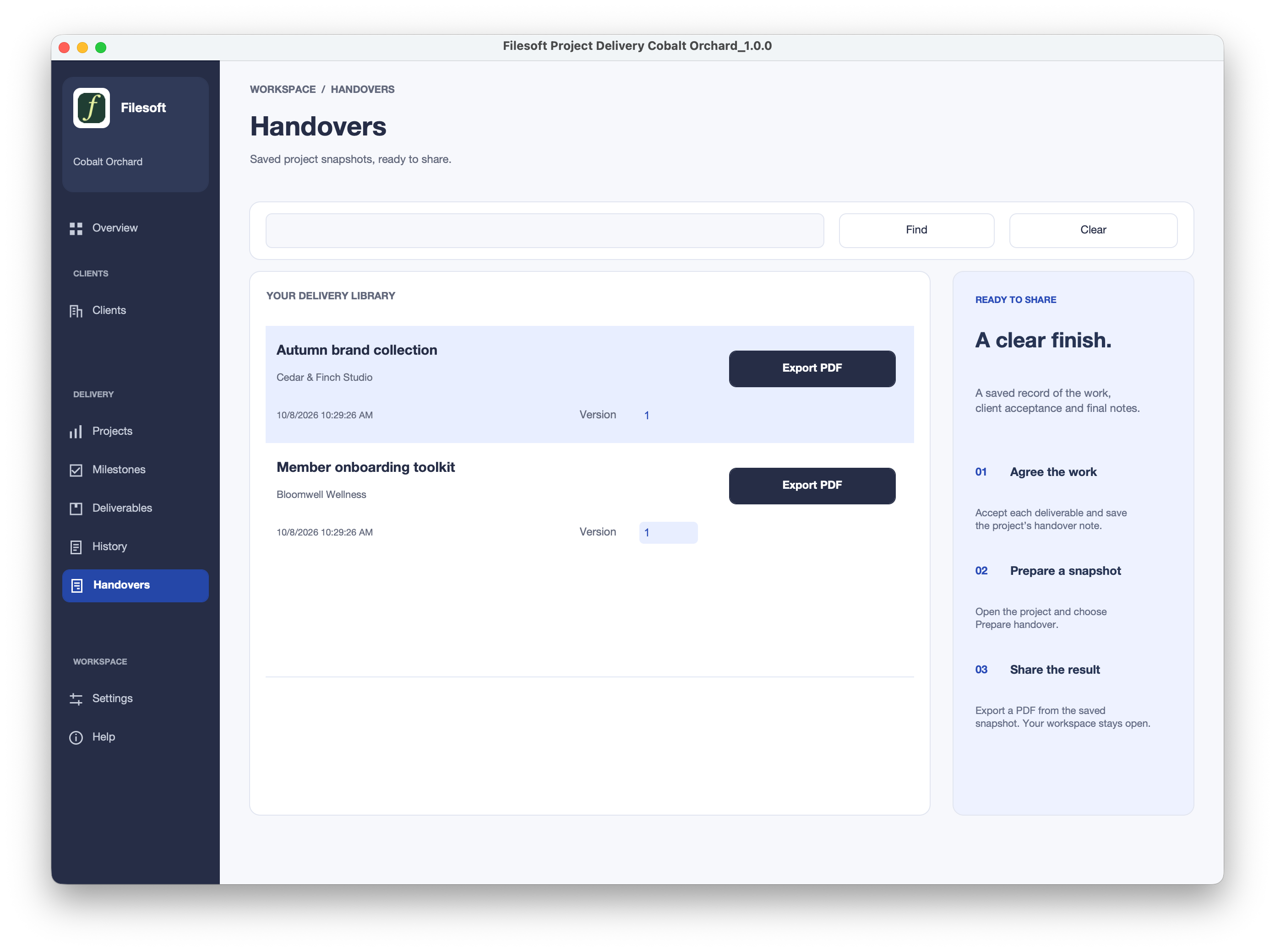 Filesoft Project Delivery Premium 1.0.0 — handovers