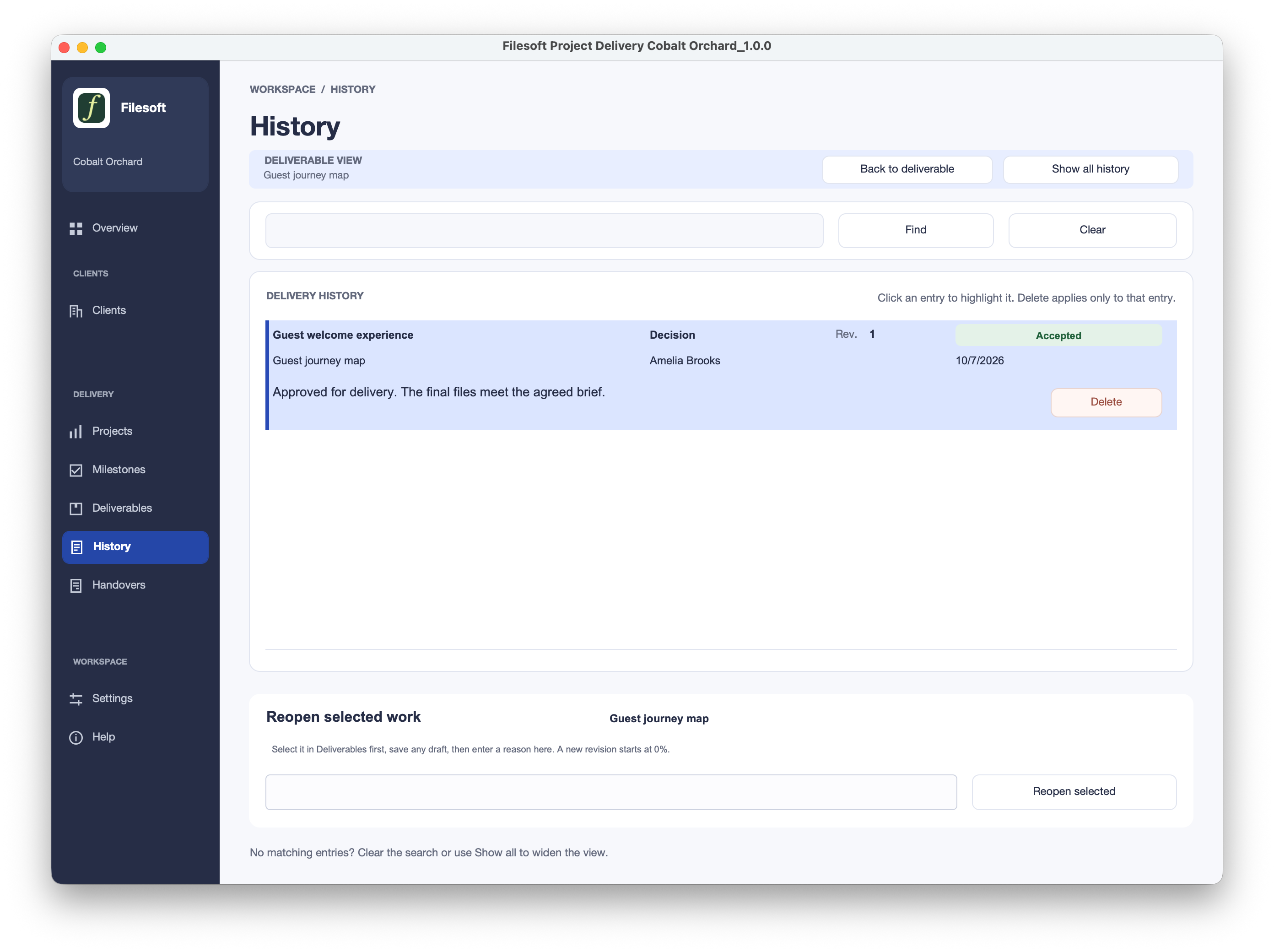 Filesoft Project Delivery Premium 1.0.0 — history