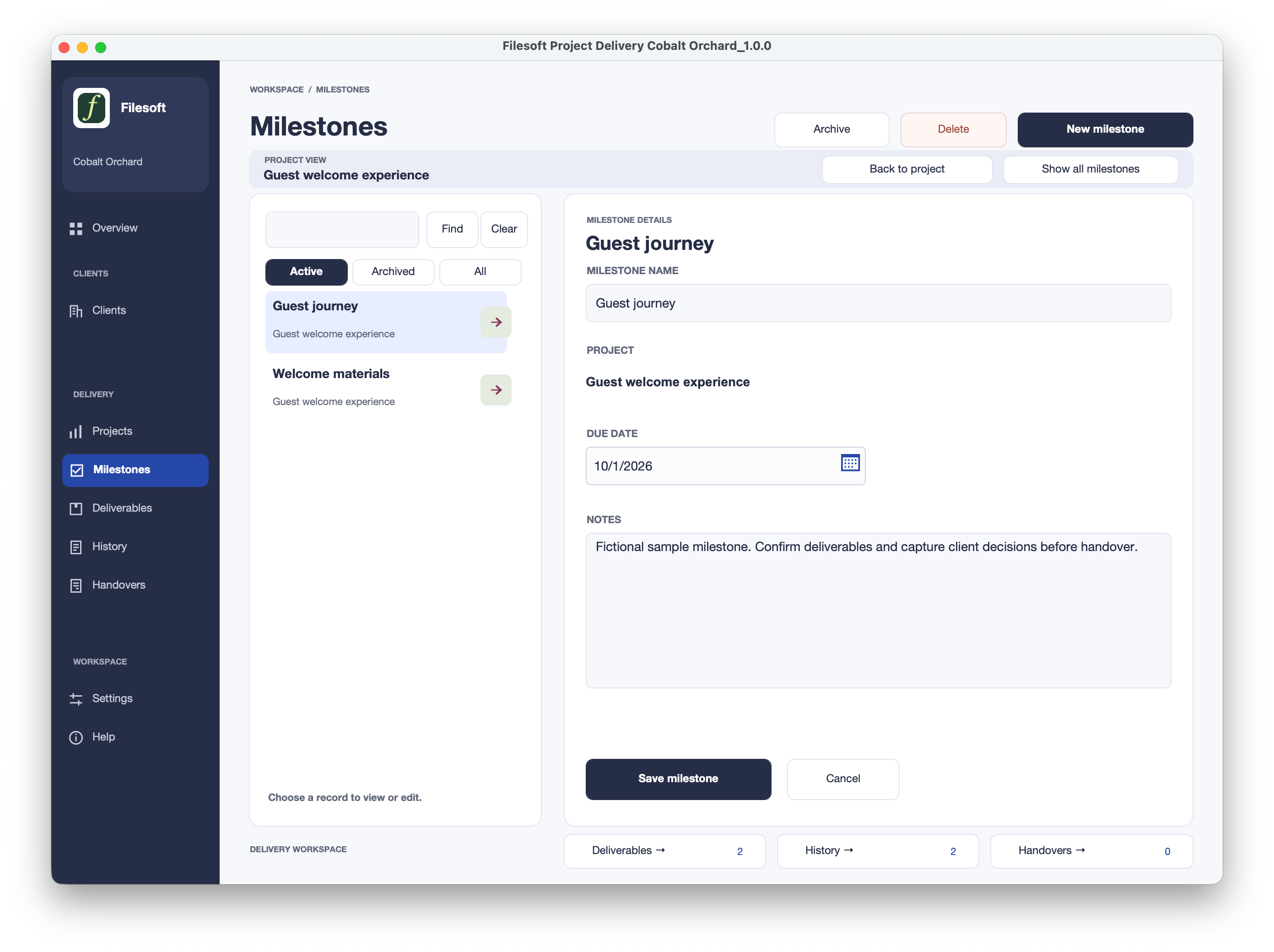 Filesoft Project Delivery Premium 1.0.0 — milestones