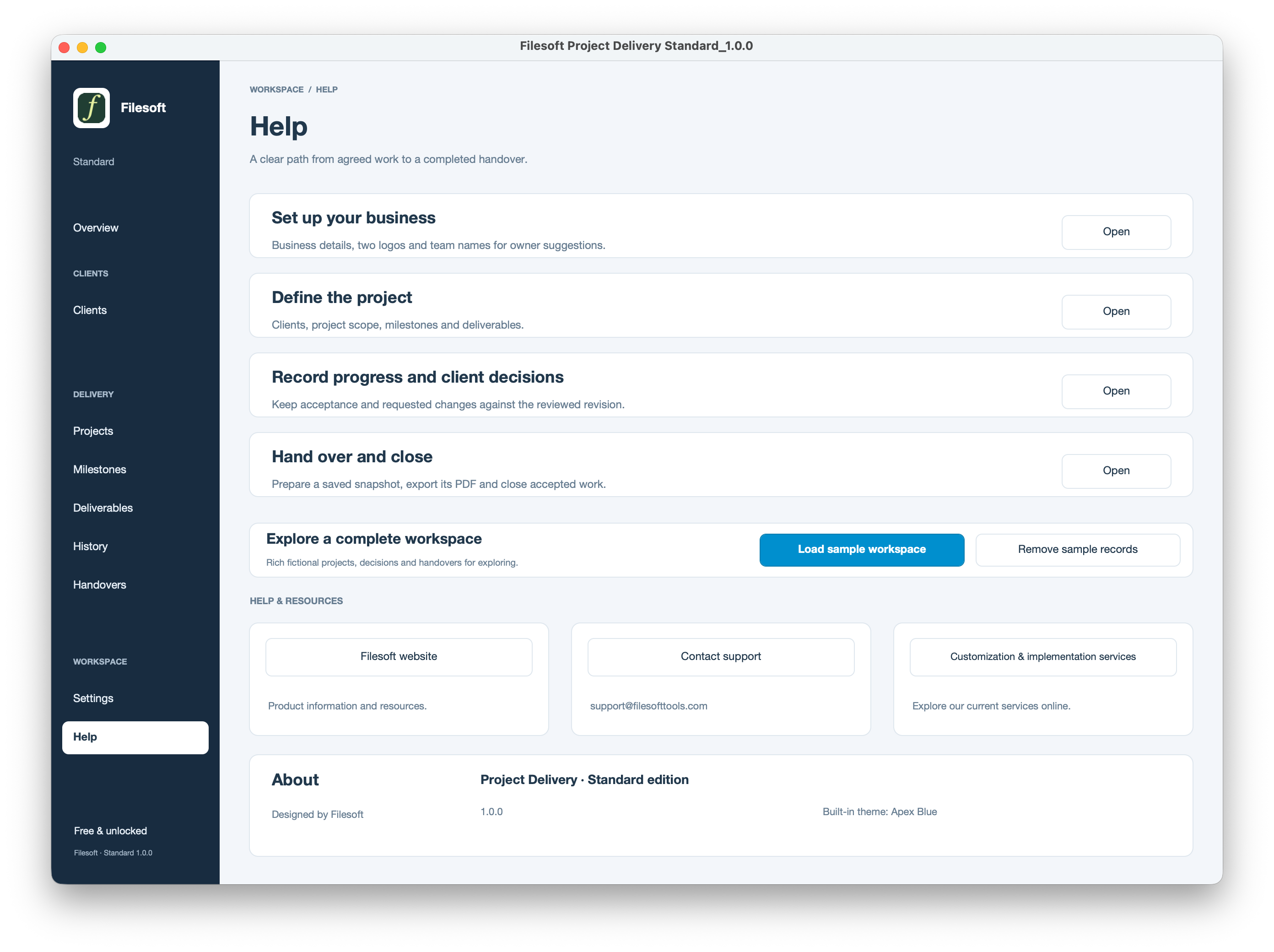Filesoft Project Delivery Standard 1.0.0 — help