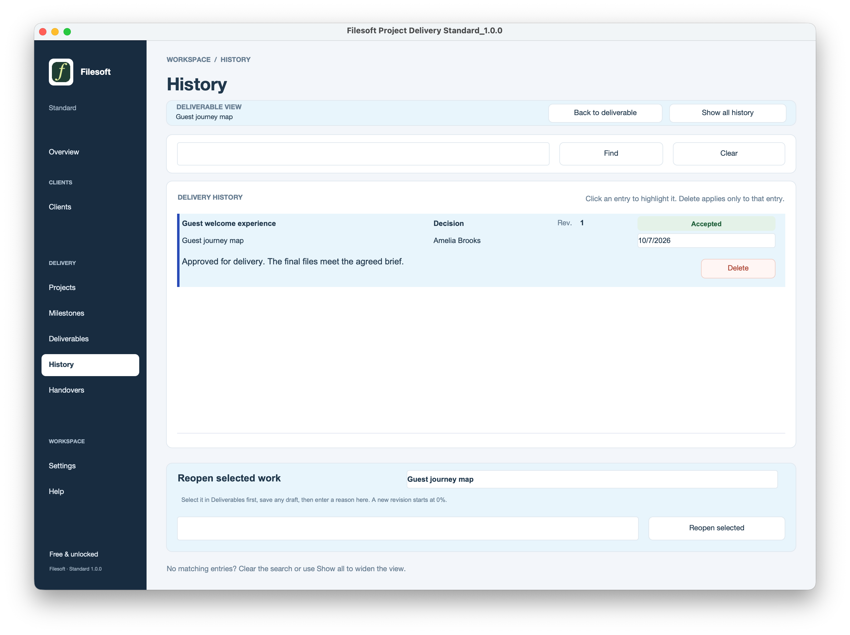 Filesoft Project Delivery Standard 1.0.0 — history