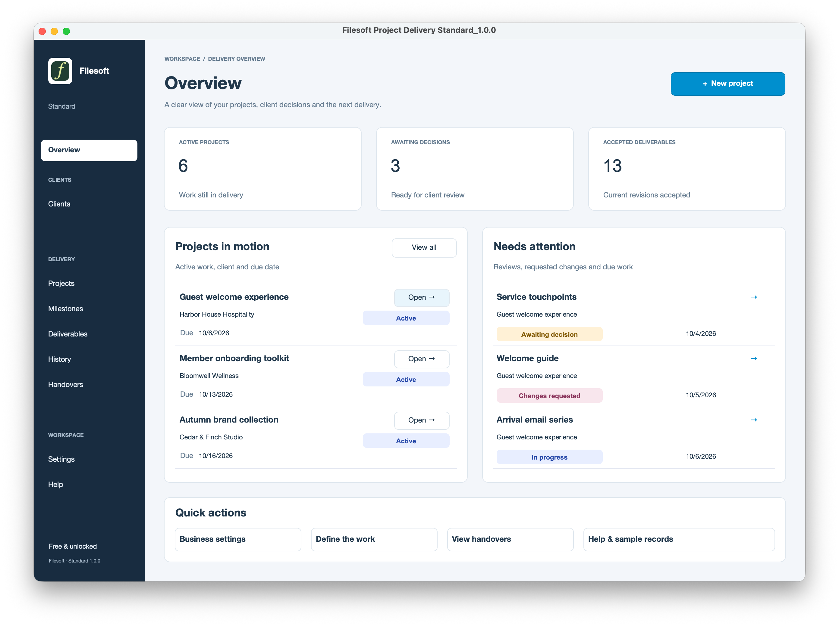 Filesoft Project Delivery Standard 1.0.0 — overview