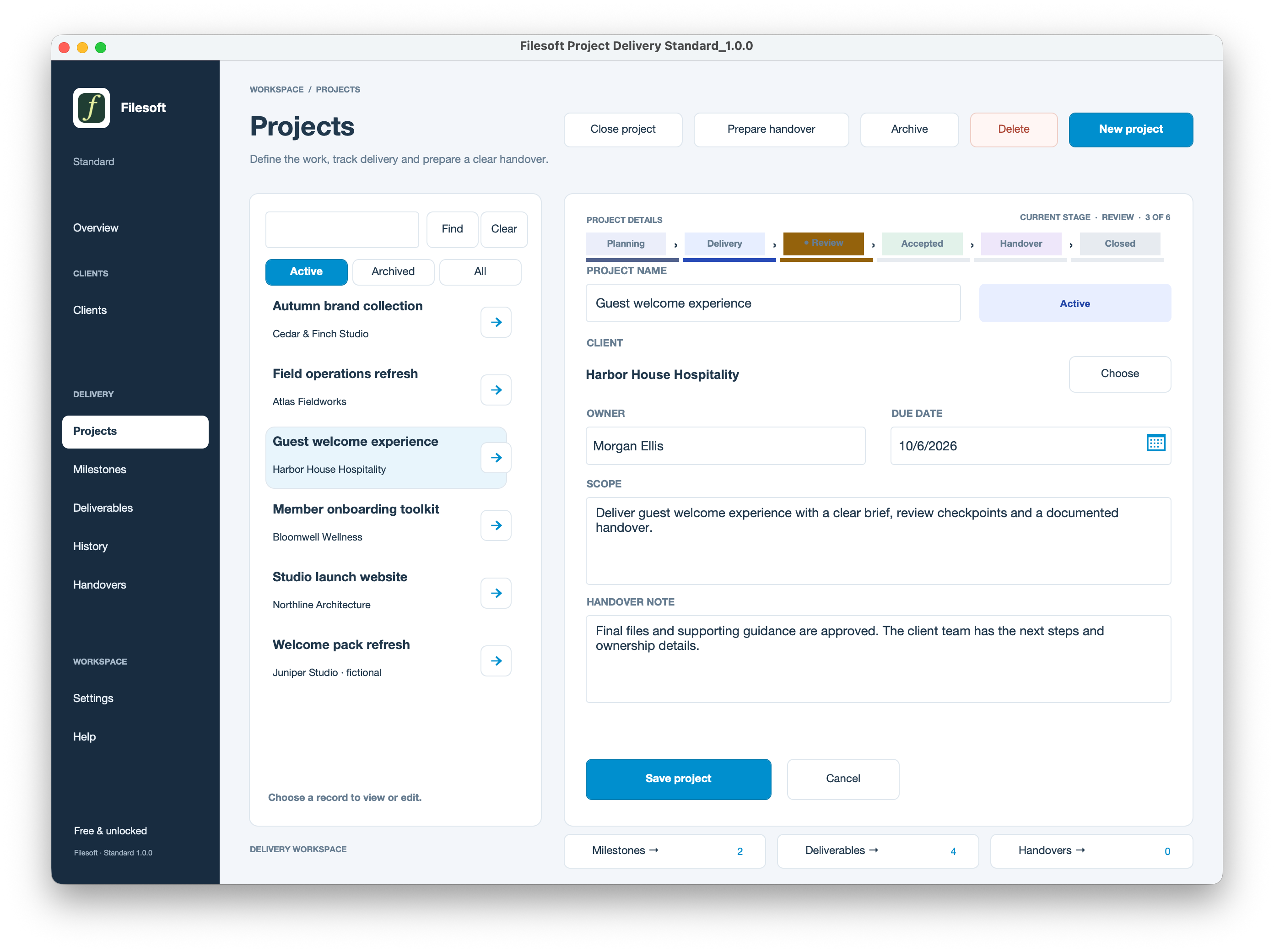 Filesoft Project Delivery Standard 1.0.0 — projects