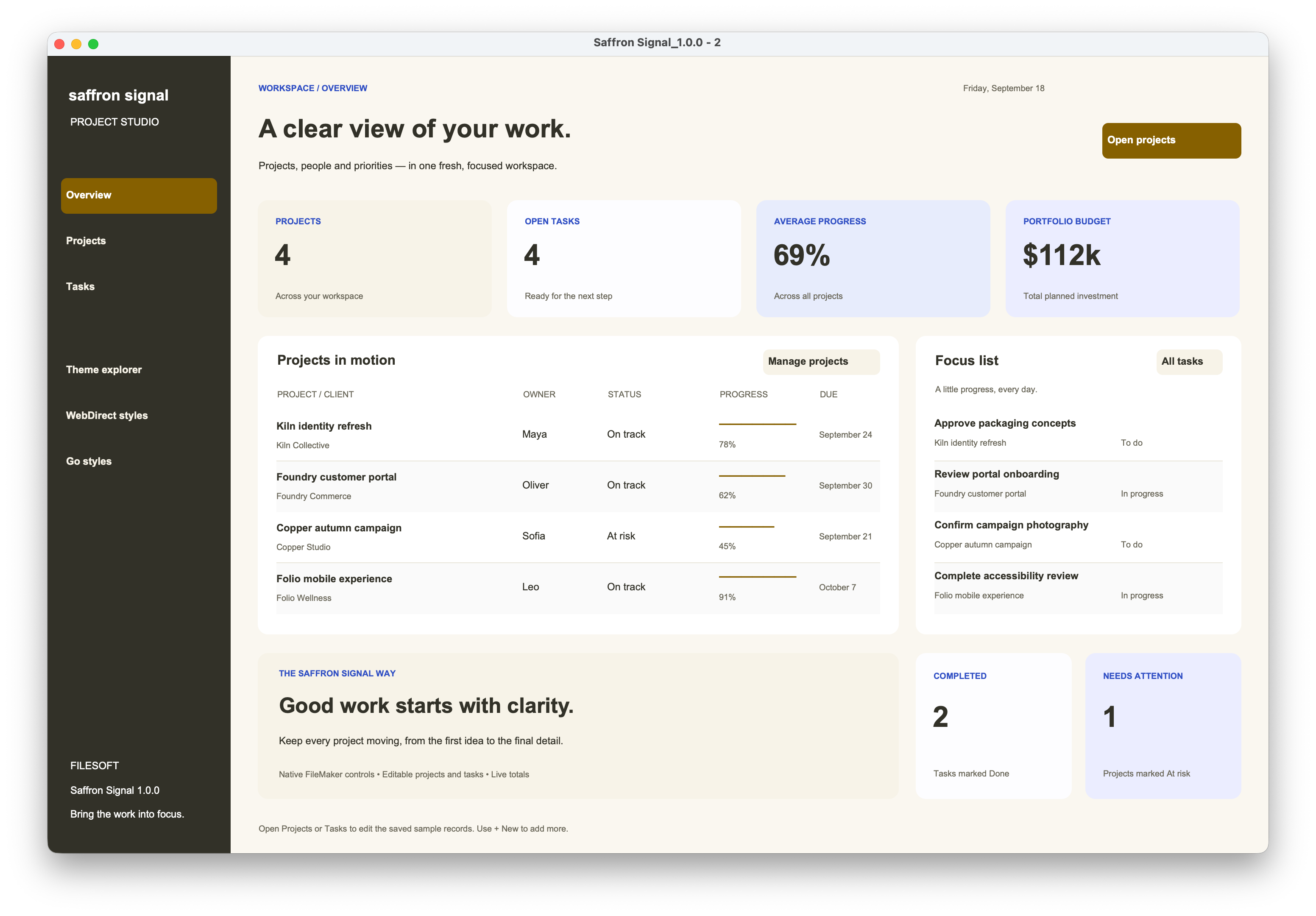 Saffron Signal native dashboard preview