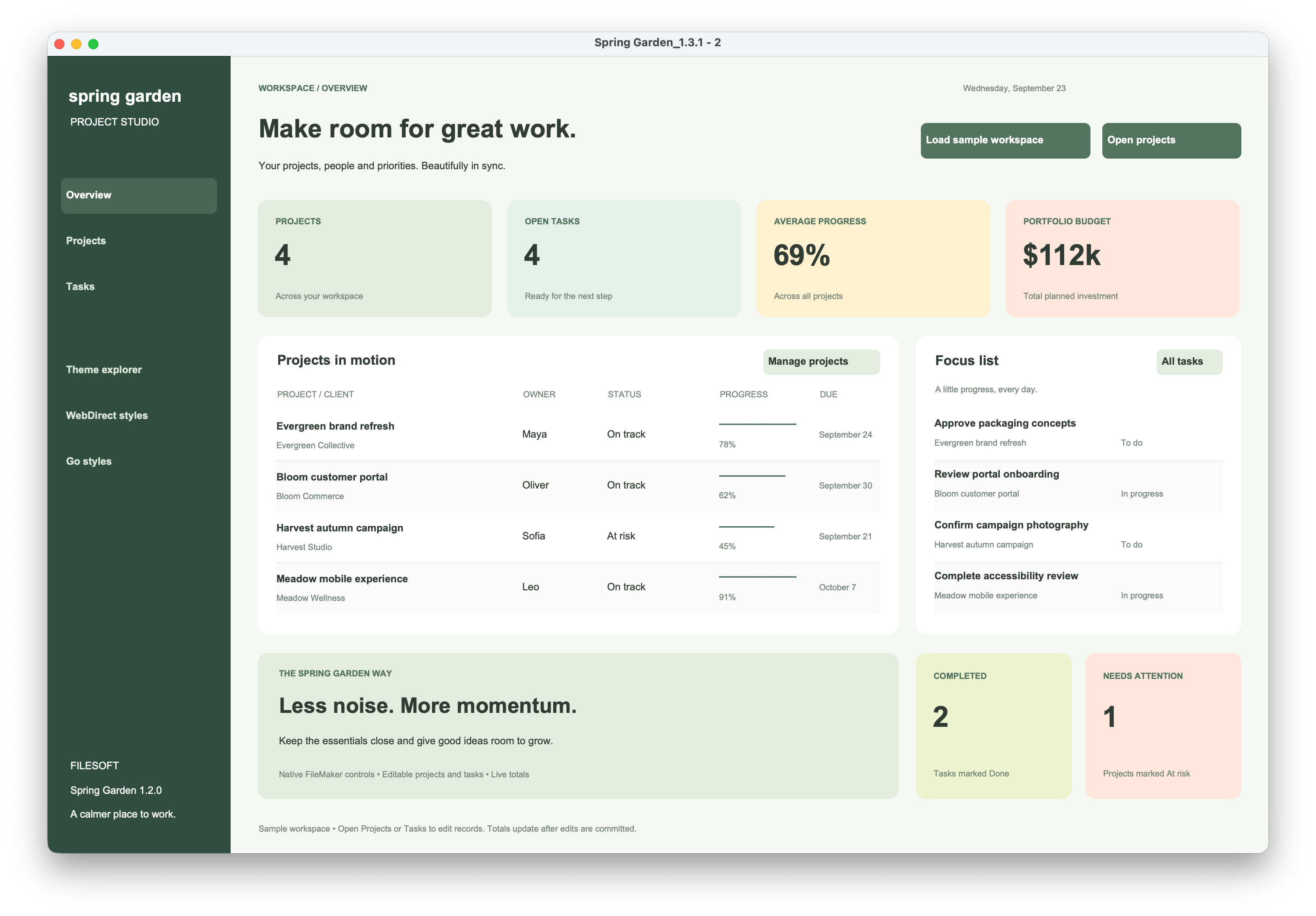 Spring Garden dashboard native screenshot