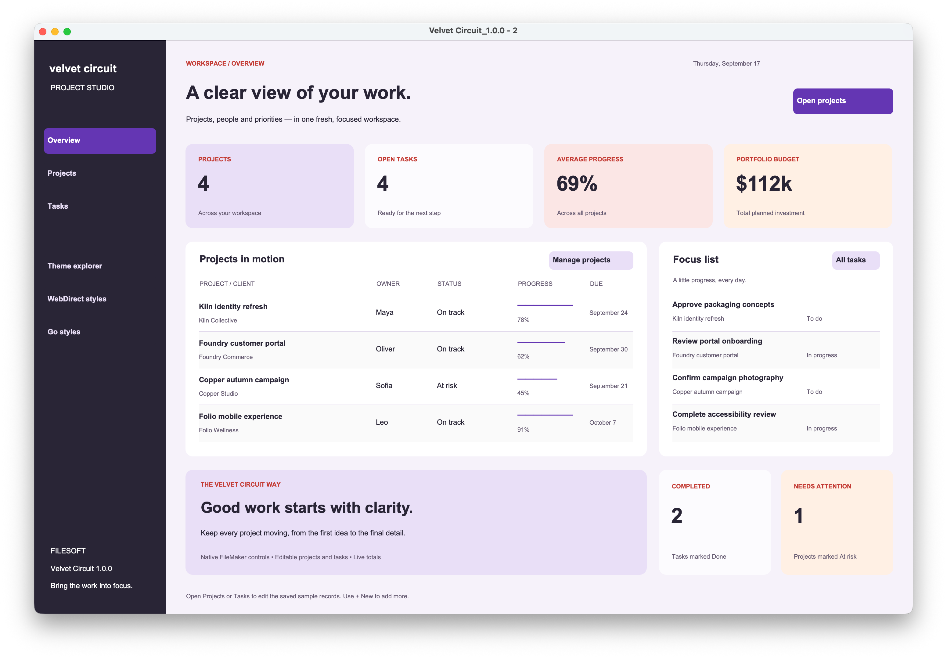 Velvet Circuit native dashboard preview